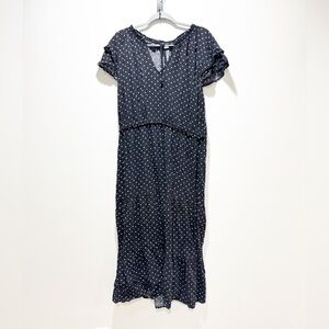 Old Navy Black and White Polka Dot Maxi Dress Chic Classic Peasant Size XL